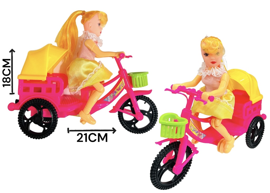 MUÑECA C/BICI A CUERDA BOLSA HW19022374