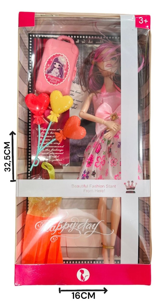 MUÑECA CON ACCESORIOS MODA EN CAJA HWB174009