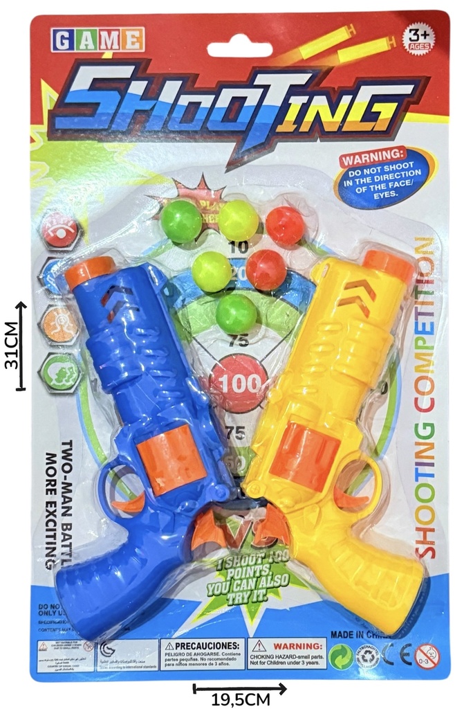 Pistola Lanza Bolas X 2 16,5 Cm En Blister