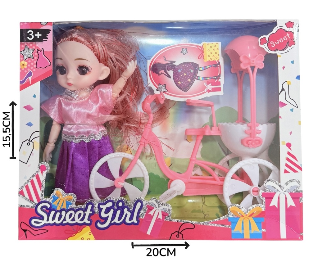Muñeca Con Bicicleta Y Accesorios En Caja
