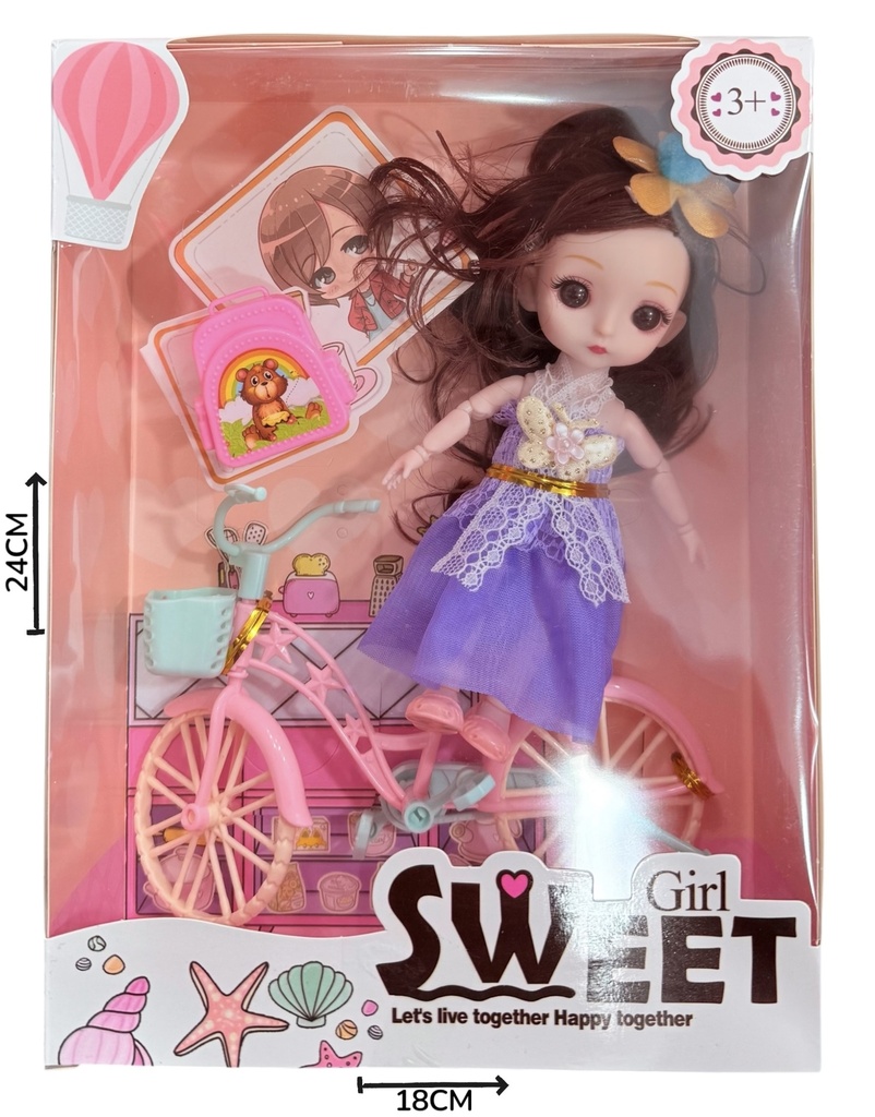 Muñeca Con Bicicleta Y Accesorios En Caja