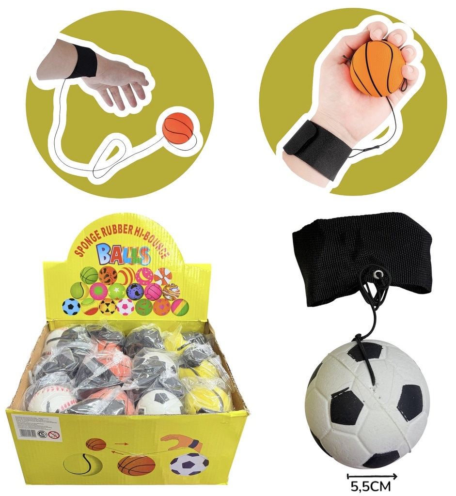 Pelota Saltarina De Goma C/Muñequera DisplayX24